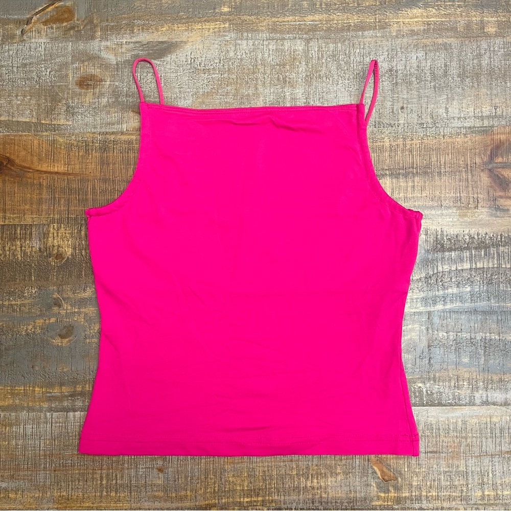 Vintage 90’s/Y2K Moda international hot pink cowl neck camisole crop tank top